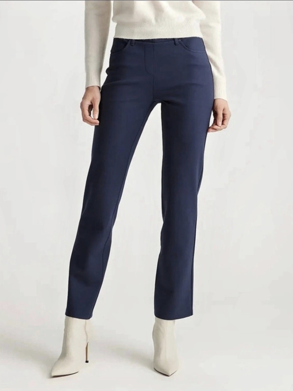 Quince Navy Ultra Stretch Ponte Straight Leg 4 Pocket Pants Regular Size L NWT